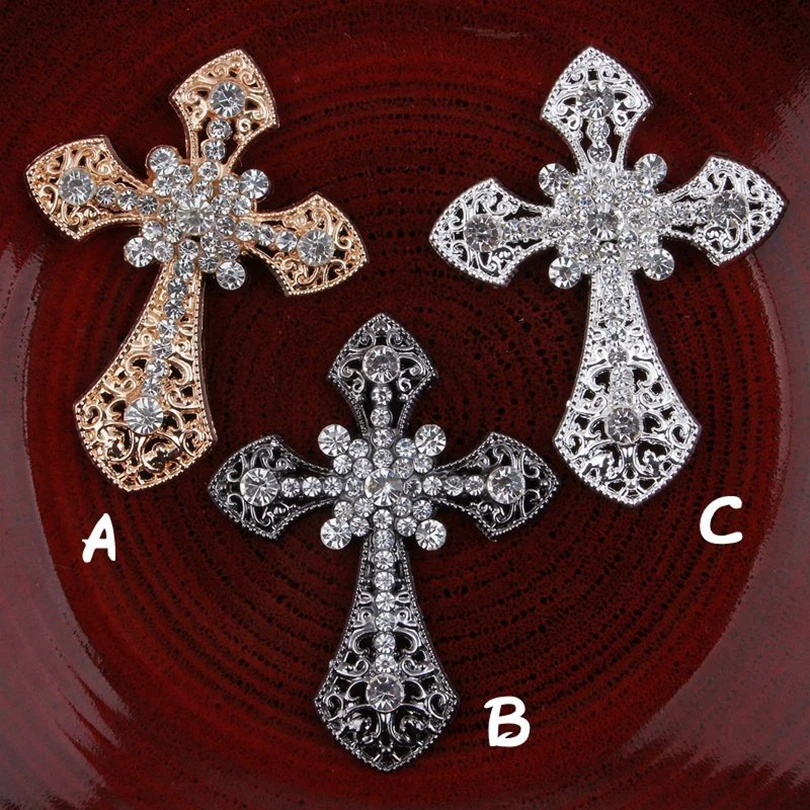 30pcs/lot Handmade Metal Rhinestone Latin Cross Button Phone Ornaments Crystal Button Hair Accessories Wholesale Headband Supply