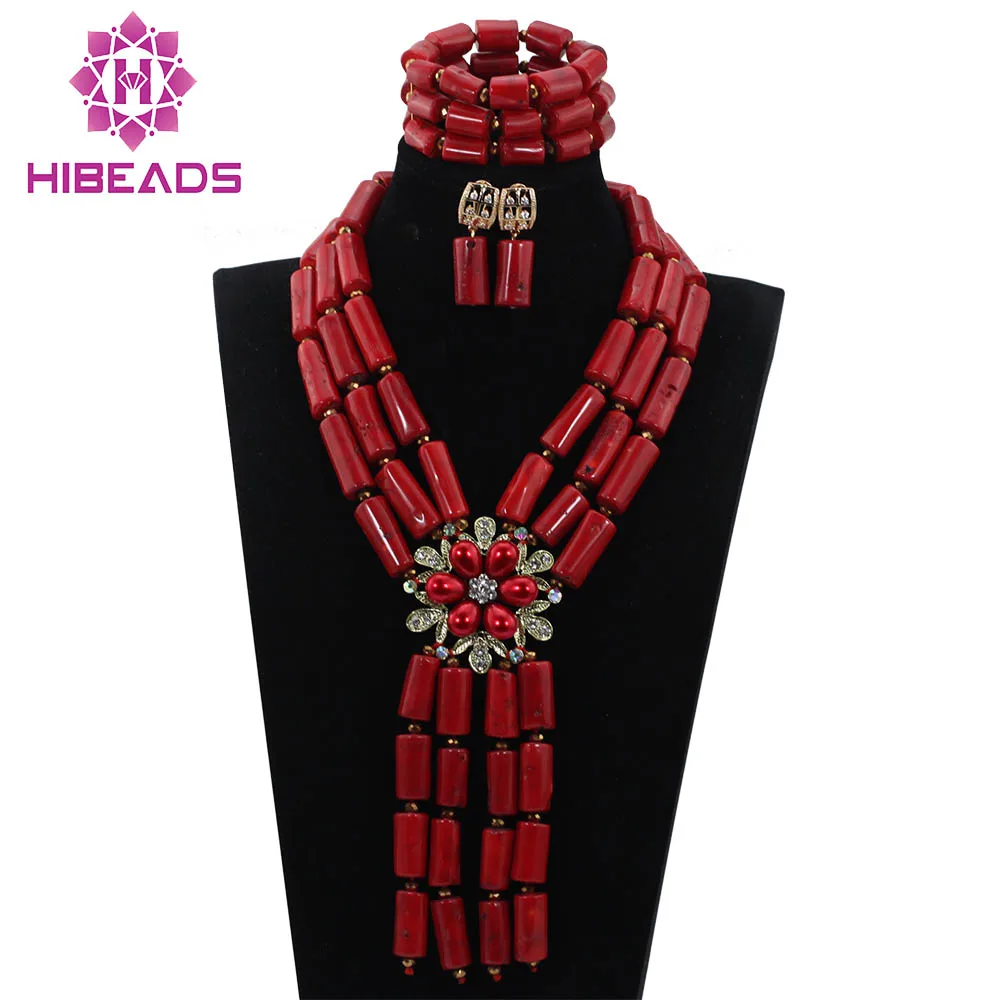 

Fashion African Wedding Bridal Beads Necklace Wine Long Coral Beads Jewelry Sets Nigerian Jewelry Sets Free Shipping ABH159