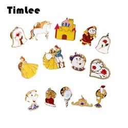 X047 Metal Castle Brooch Pin, Rose Heart Crown White Horse Beauty and Beast Brooch Pins,Fashion Jewelry Wholesale