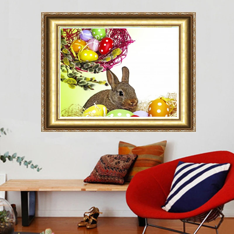 Happy Animal Rabbit Needlework Diy Diamond Painting 40x30cm Square Drill Full Rhinestone Handcraft Painting Home Decor