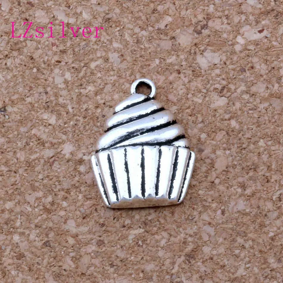 100Pcs Alloy Metal Single-Sided Cupcake Dessert Food Cake Charms Pendants  For Jewelry Making Finding14.5x20mm A-127