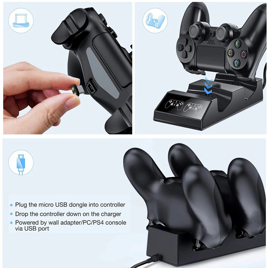 Fast Charging Dock Station 4 Mini Micro charger ports Charging Base For PS4 /PS4 SLIM /PS4 PRO Controllers With LED Lights
