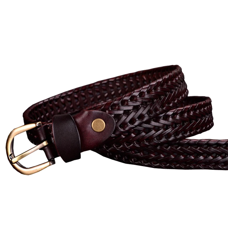 Genuine leather belt woman Braided belts for Women High quality second layer Cow skin strap female for jeans width 2.5 cm Coffee