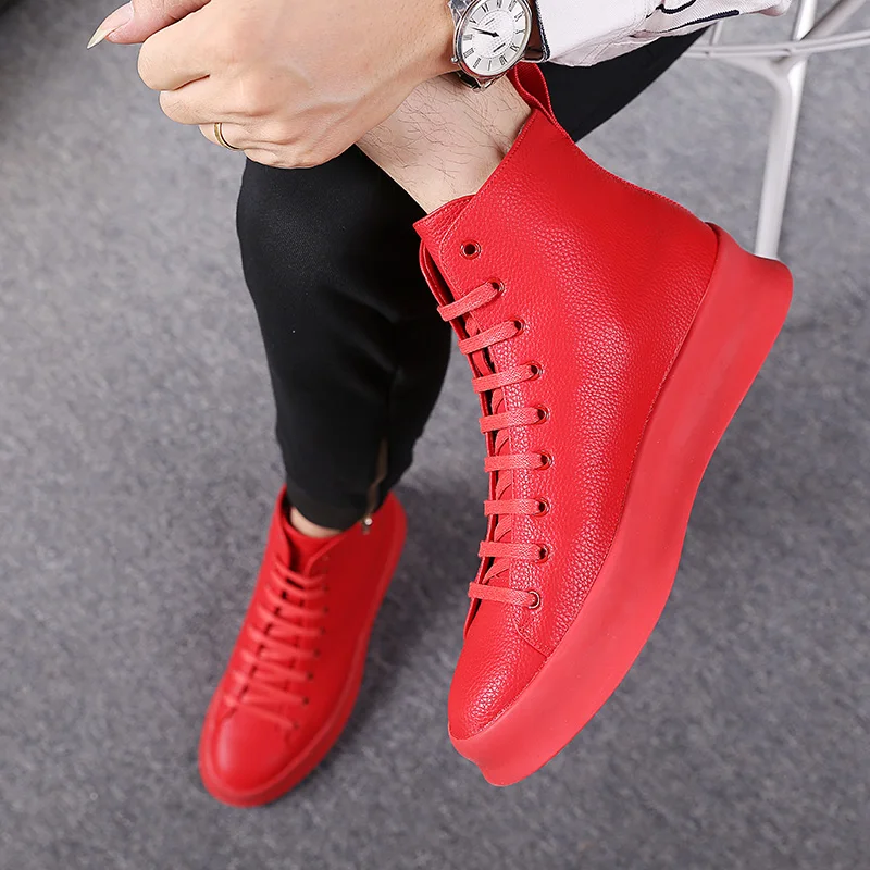 2018 Spring New Style Fashion Ankle Boots Men Red White Shoes Handmade Genuine Leather Luxury Personalized Original Design Boots