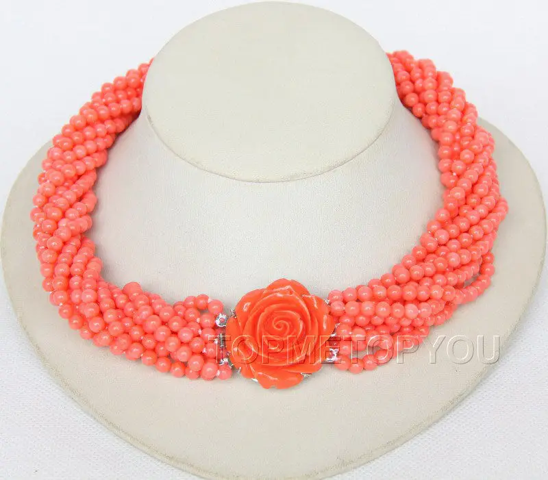 

Women Gift word Love Hot sale Nobler! 18" 10strands round pink coral necklace mujer for -jewelry