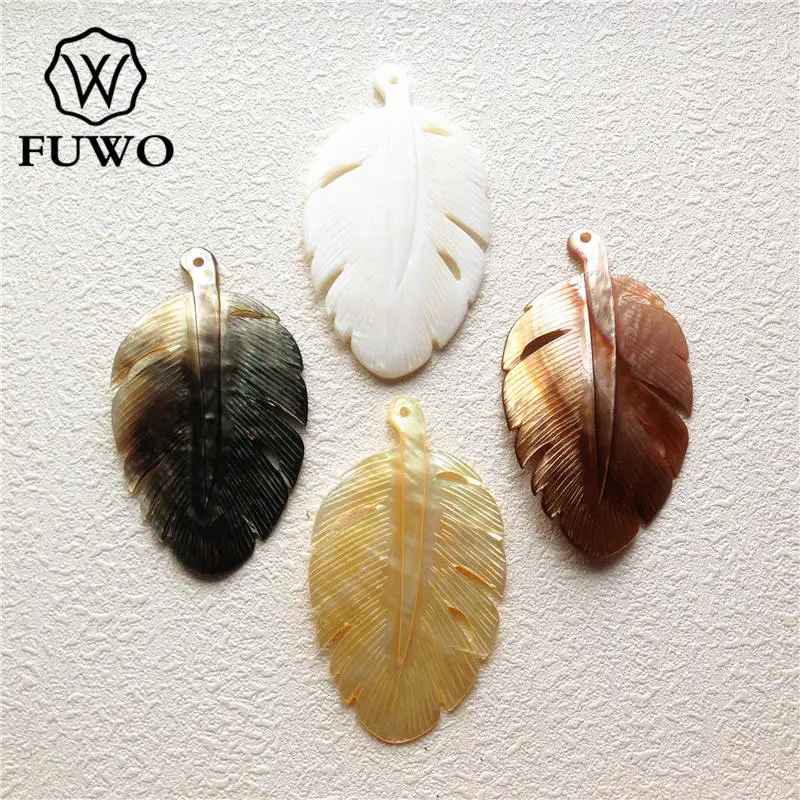 FUWO Carved Leaf Shell Pendant Multicolor Shell Leaf Natural Mother of Pearl Shell Fashion Jewelry Make Supplies Wholesale S005