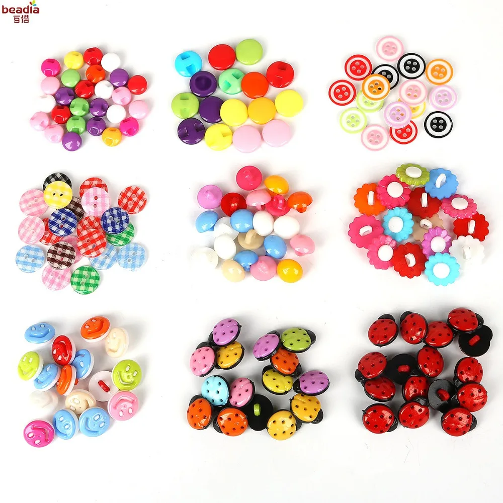 50PCS Different Shapes/Sizes Plastic Sewing Buttons Random Mix Color Decoration Buttons for Scrapbooking Craft DIY Home Decor