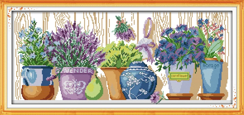 The pottings on the windowsill cross stitch kit aida 14ct 11ct count printed canvas stitches embroidery DIY handmade needlework