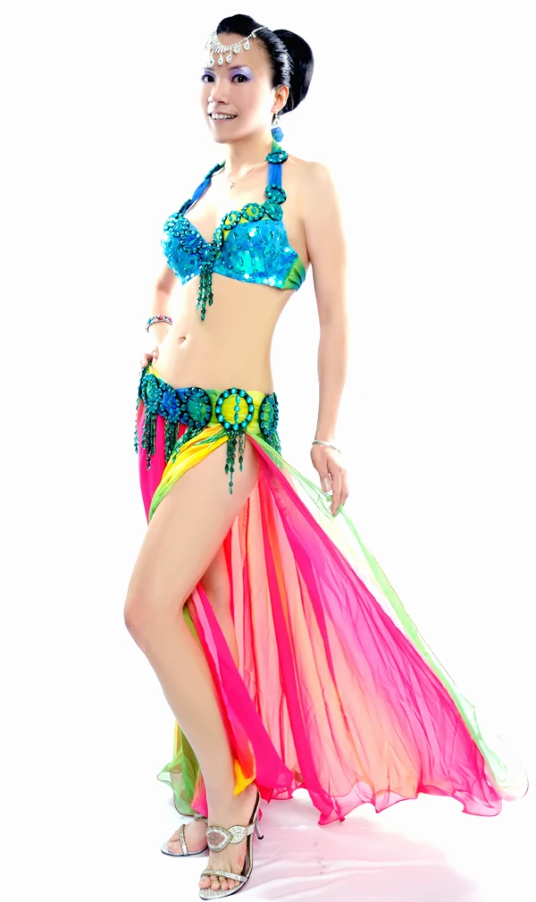 Tänzerin bauchtanz outfit set frauen Multicolor bauchtanz kostüm Leistung tragen bauchtanz kleidung bauchtanz bh rock