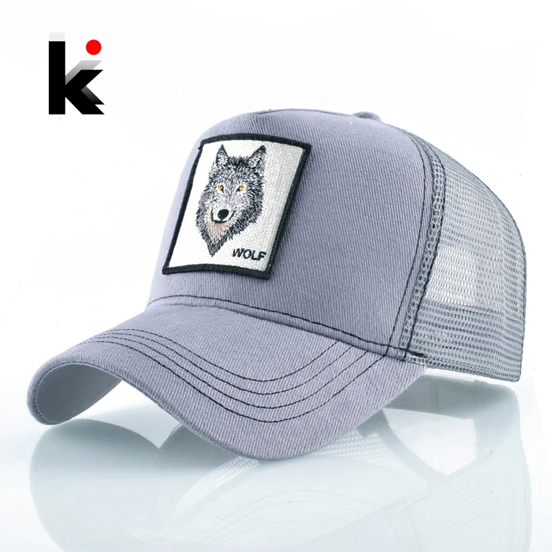 Móda snapback trucker čepice pro muži léto prodyšné pletivo baseballová čepice ženy vlčí výšivka boky chmel casquette chlapci kpop kost