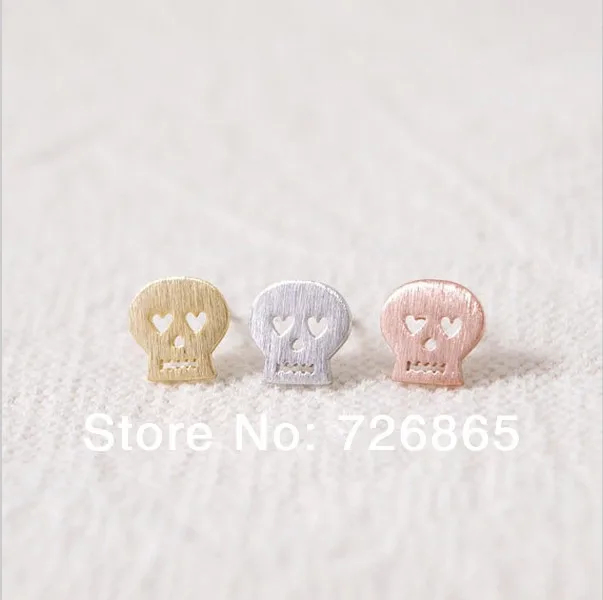 30Pairs/Lot Korean Earrings Gold Silver Pink Gold-color Heart Eyed Skull Studs Earrings