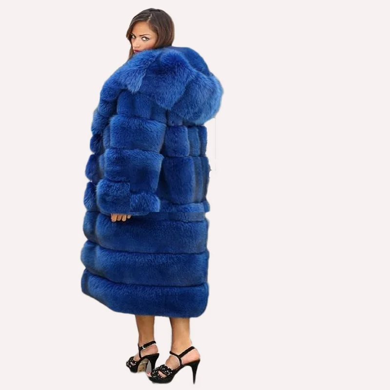 Fur jacket new 2023 imported imitation mink fox fox coat coat blue cross stripe gorgeous abundance new fur coat woman