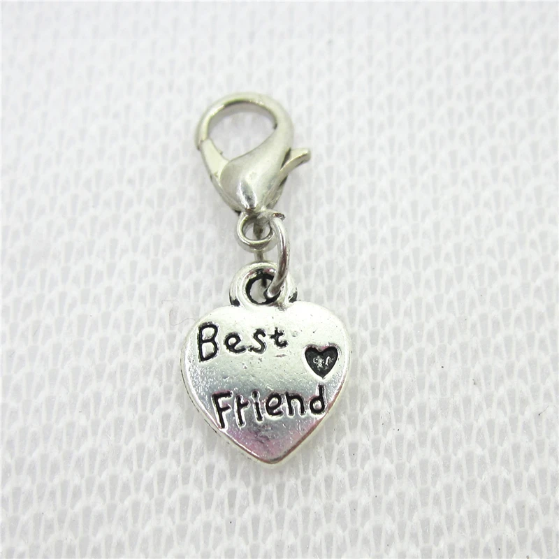 

Wholesale 100pcs Best Friend heart charms dangle charms hanging lobster clasp floating charms DIY bracelet/pendant jewelry