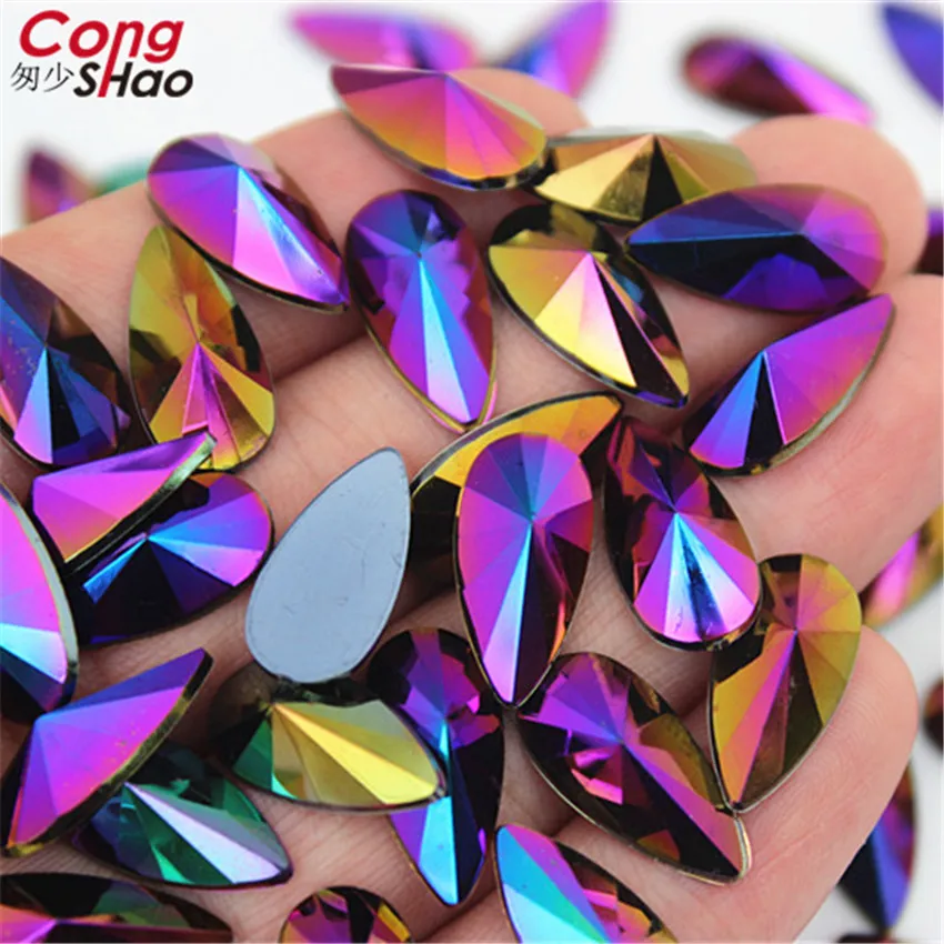 50pcs 9*18mm Tear Drop Shape Acrylic AB Rhinestones Glue On Flatback Pointed Stones Strass For DIY Crafts Jewelry Making WC455