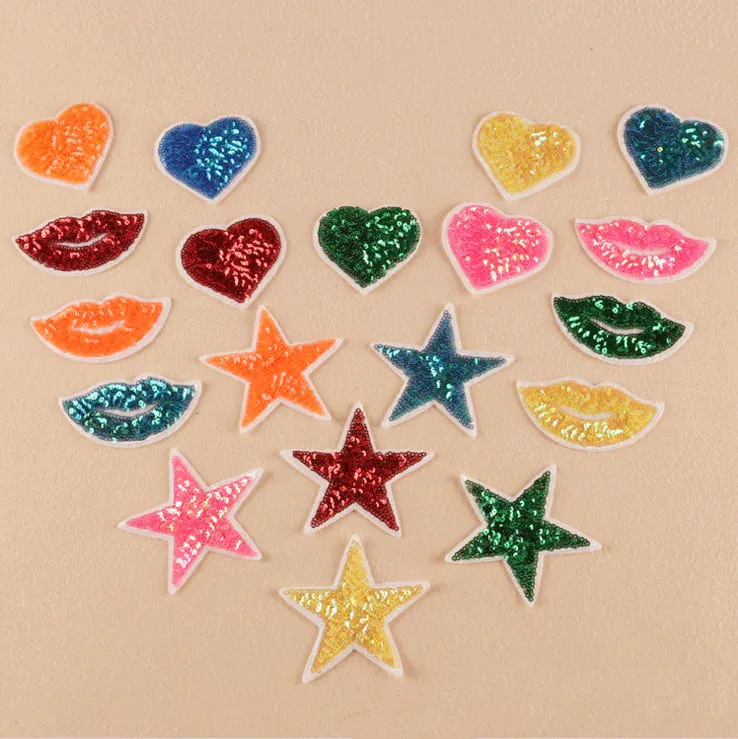 New arrival star heart lip shaped sequins embroidered Iron On popular Patches DK hat bag iphone garment Appliques free shipping