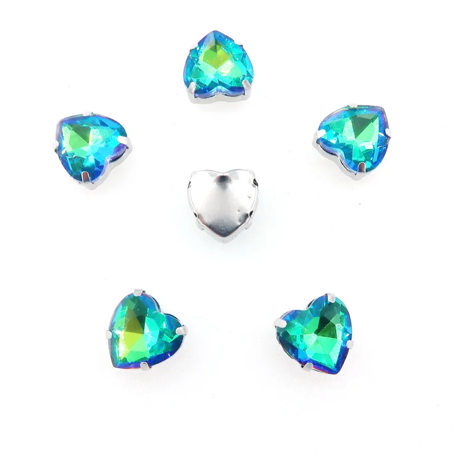 Herzförmige Silberfassungen 20 Stück/Packung 10mm Regenbogen & Jelly AB Glas Kristall Aufnähbare Strasssteine Kristall-Applikation DIY-Verzierung – Detail 6