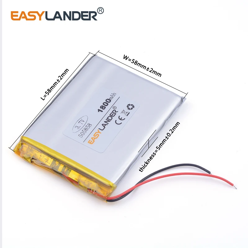 3,7V 1800mAh 505858   Bateria recarregável de polímero de íon-lítio de lítio