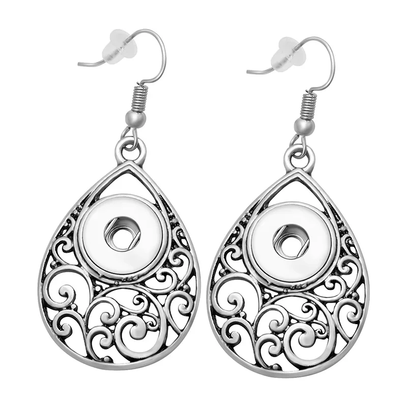 New DJ0099 Beauty Vintage Drop Hollow pattern snap necklace&earring set fit DIY 12MM snap buttons jewlery