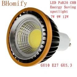 Focos LED COB PAR20, Bombilla regulable de 220V, 110V, GU10, GU5.3, E27, 7W, 9W, 12W, blanco cálido/puro/frío