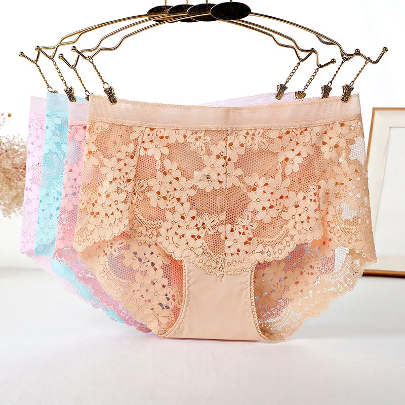 

4Pcs/lot ropa interior femenina majtki damskie sexy Lingerie Brief Underwear plus size 4XL Lace hollow flower Women's Panties