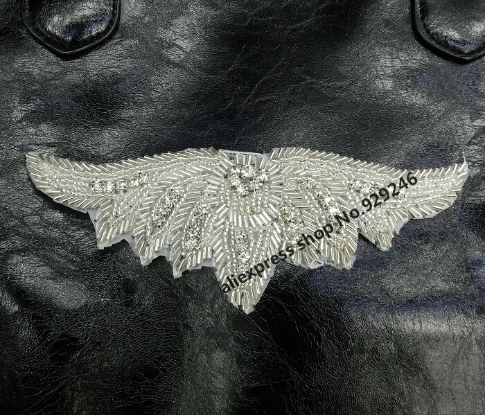 2pcs gold AB wing crystal rhinestone applique for shoulders decoration black beaded applique for garments shoes hat accessory