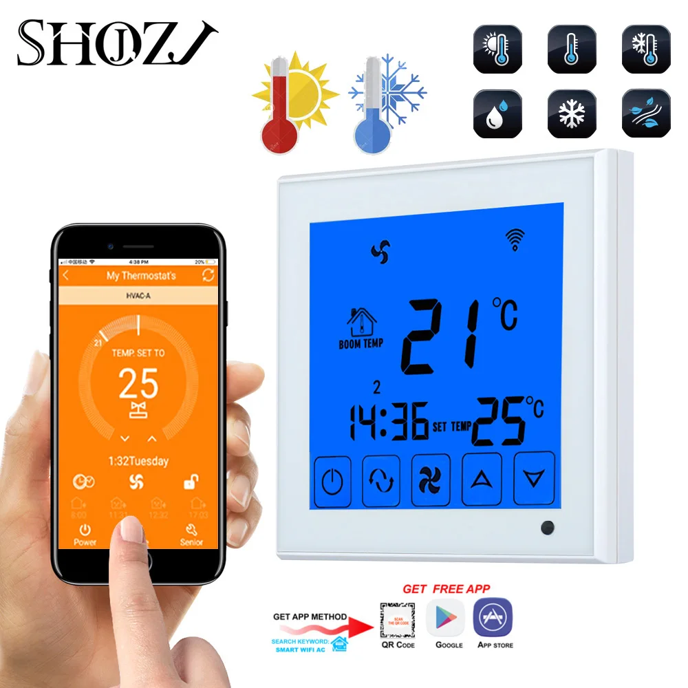 Smart Central Air Conditioner Temperature Controller 2P 4P  Fan Coil Thermostat  for heating/cooling Room Temperature