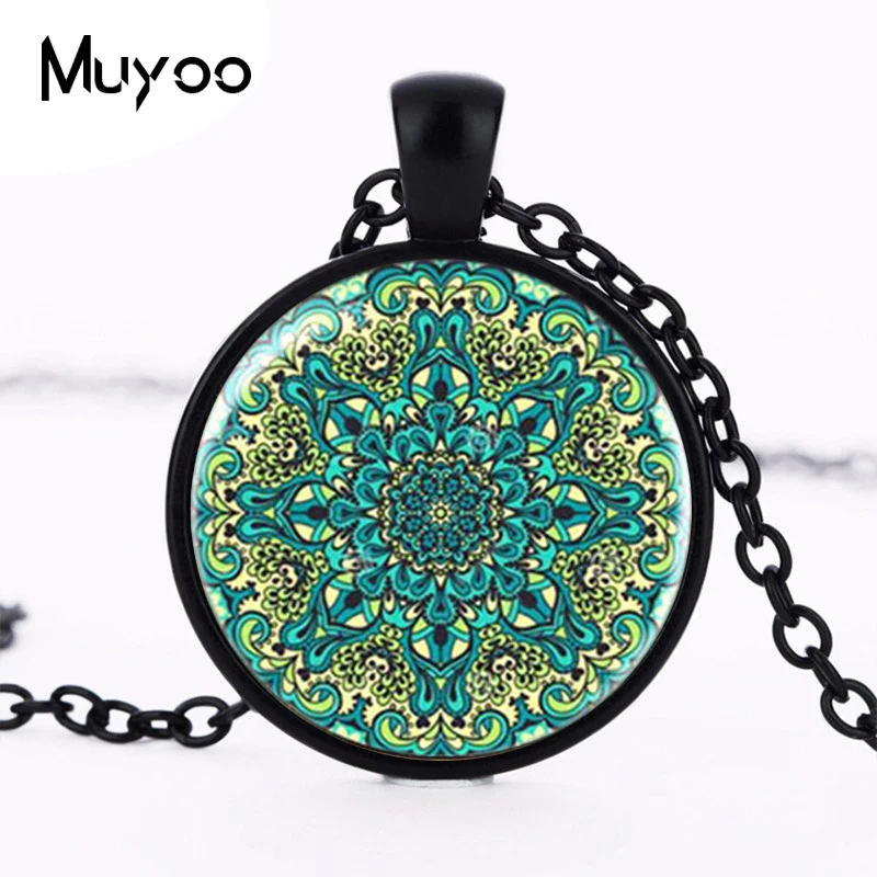 Steampunk henna yoga India jewelry bloom mandala Pendant Necklace vintage chain om symbol buddhism bijoux HZ1