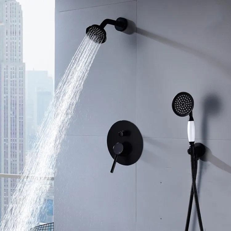 Black Plated wall mounted bathroom shower faucet set cold hot Rainfall shower 4 inch shower head Two functions shower system