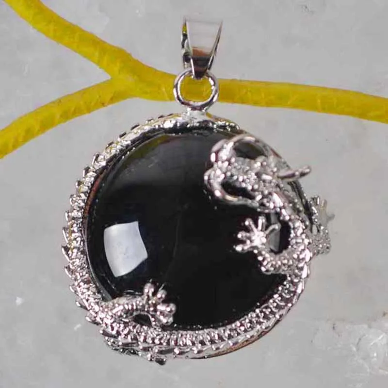 Подвеска из натурального черного агата драгоценный камень ювелирные изделия дракон S467