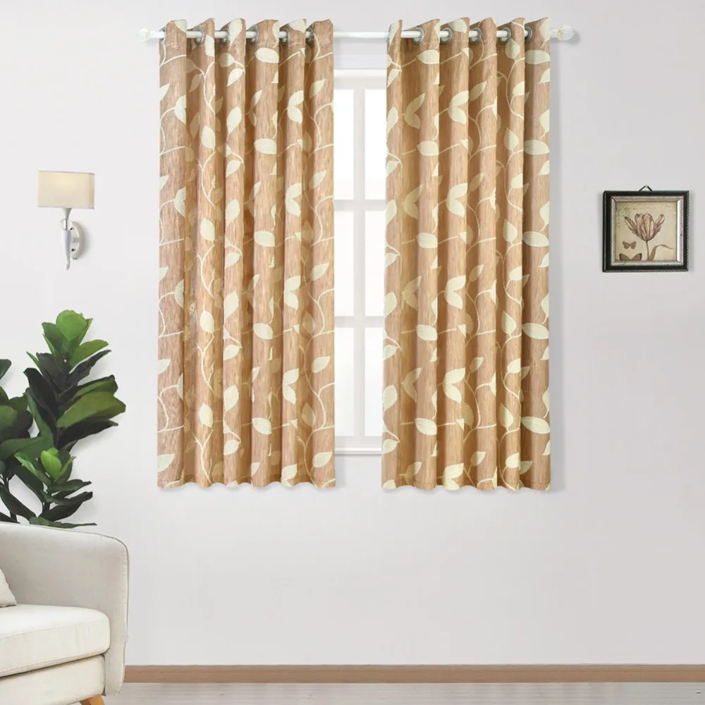 NAPEARL 1 Piece Short Leaves Design Curtains Bedroom Window Kitchen Grommet Top Semi-Blackout Ready Made for Living Room