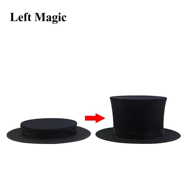 Folding Top Hat Spring Magic Tricks ( Black &  Playing Card Pattern )Appearing/Vanishing Objects Hat Stage Accessories Gimmick