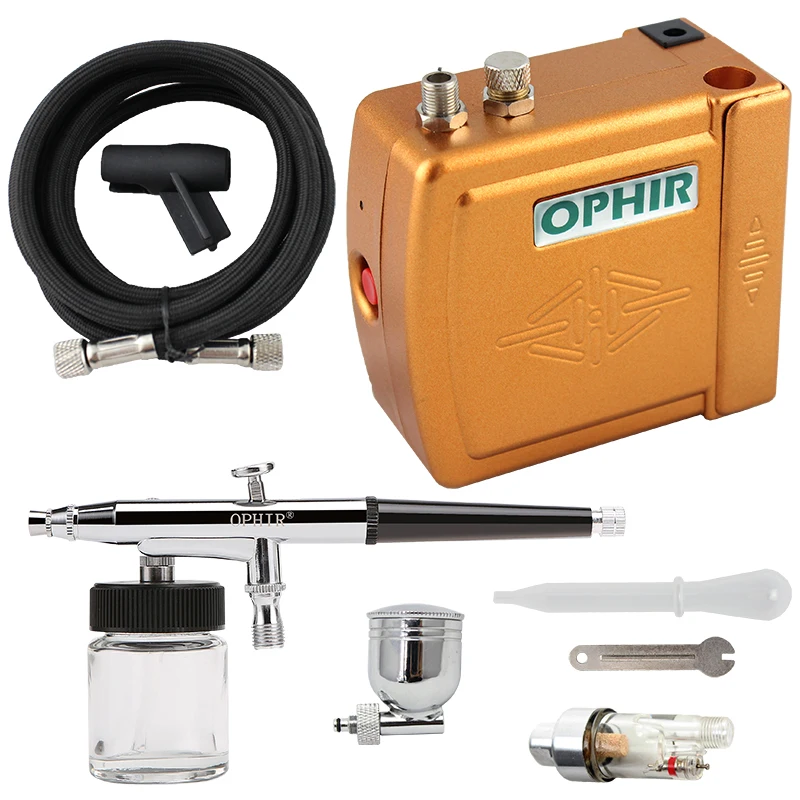 OPHIR – Kit aérographe 0.3mm avec compresseur d'air, pistolet à double Action pour décoration de gâteaux, Nail Art, maquillage, tatouage corporel