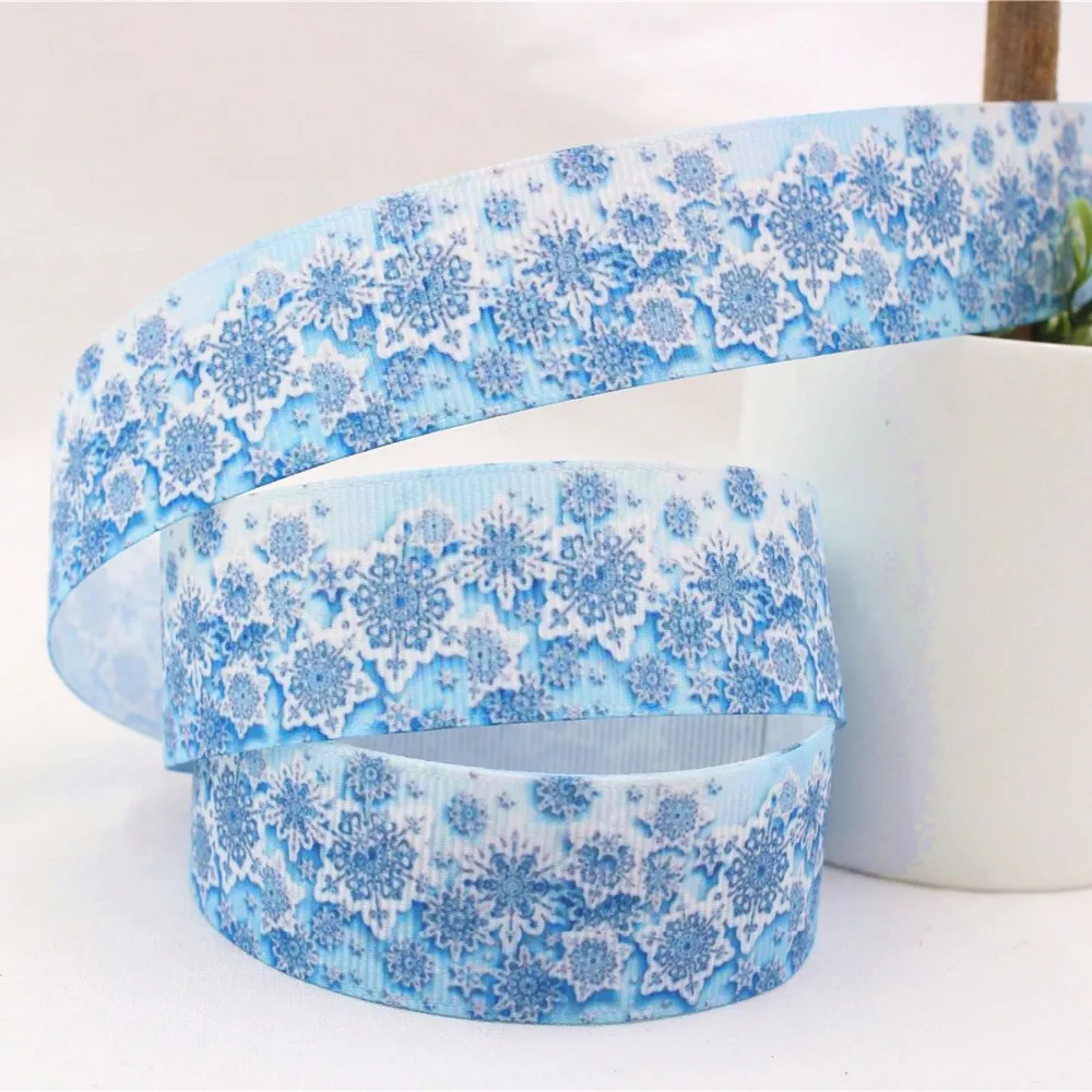 YJHSMY XW92122,9style 22/25mm 5yard/lot Christmas snowflake Series Printed grosgrain ribbon, DIY handmade materials,accessories