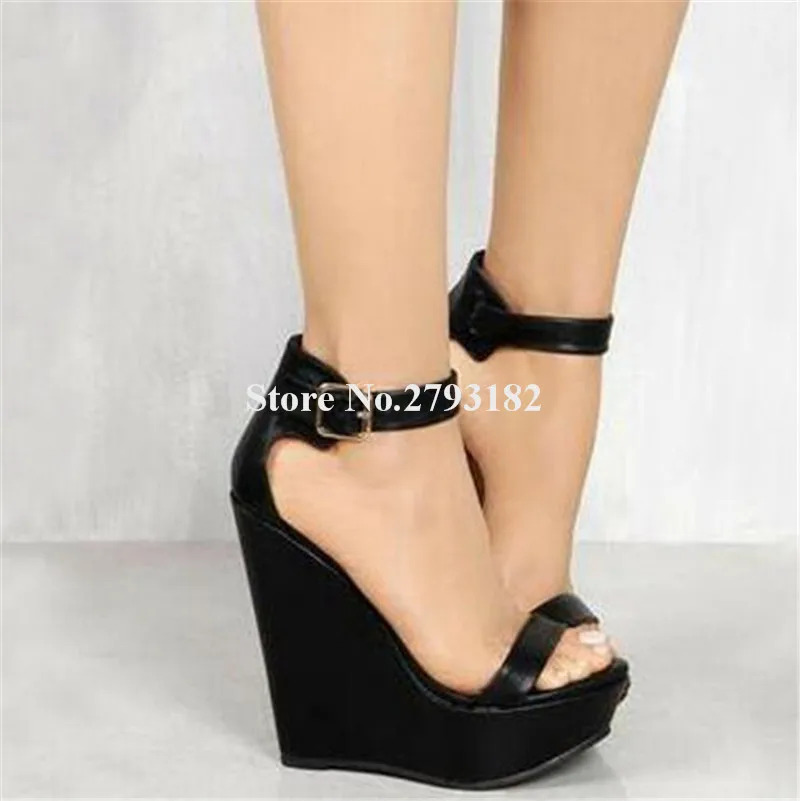 Summer New Sexy One Strap High Platform Wedge Sandals Ankle Strap Nude Black Brown Pink Wedge Sandals Super High Wedges