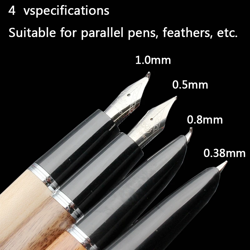 Jinhao Wood 0.38/0.5/0.8mm Fountain Pen Iridium Vulpen Writing Pluma Feather Parallel Pen Office School Art Supplies Stylo