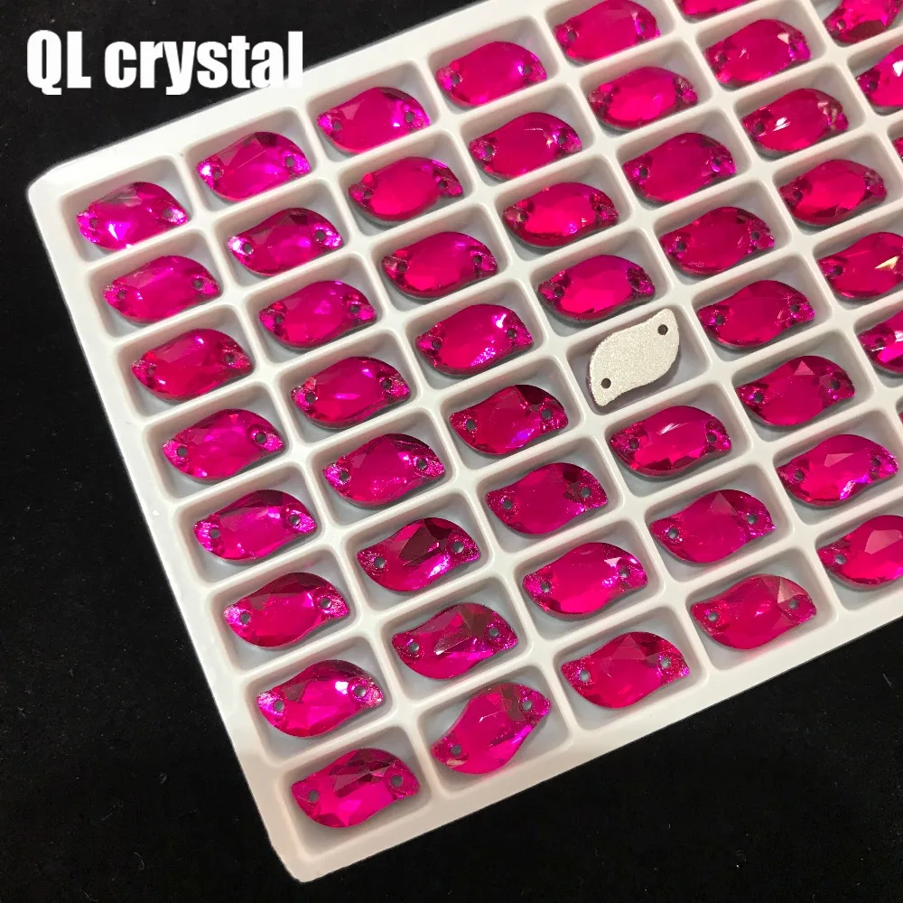 QL strass Crystal Rose Red 6x12mm S shape Sew on Rhinestones Flatback 2 holes Crystals for DIY wedding dress shoes bags clothes