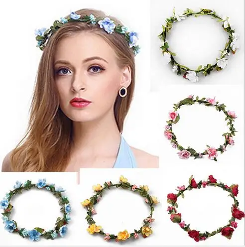 

Hot Sale!2016 New 10 Colors Bride Flower Headband Wedding Floral Garland Hair Band Photography Props Hair Accessories