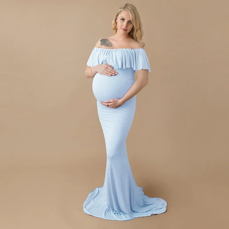 Vestidos de maternidad para sesión de fotos, Vestido largo de maternidad de talla grande, elegante, de algodón