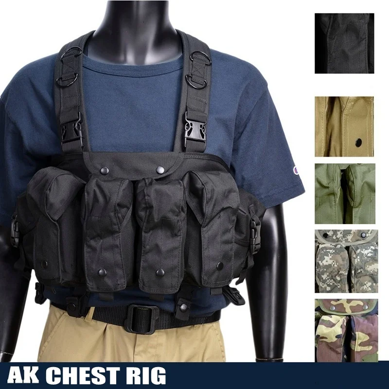 Outdoor Chest Rig AK 47 Magazine Carrier Pouch CS Wargame Paintball Hiking Hunting Vest