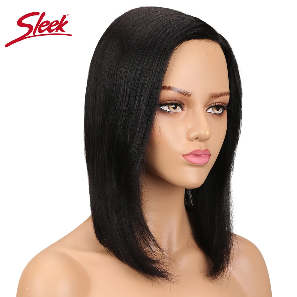 Peluca femenina de cabello humano liso con encaje frontal, pelo corto recto brasileño con corte Bob, Color rojo, 99J, n. ° 27