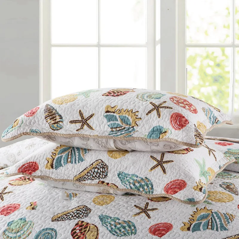 AB-side Printed Bedspread Quilt Set 3pcs Quilted Bedding Cotton Quilts Bed Cover Pillowcase King Queen Size Flowers Coverlets