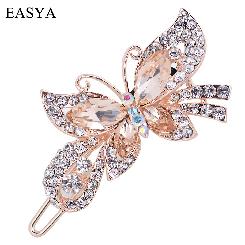 EASYA Mutlicolor Elegant Rhinestone Butterfly Barrettes Hair Clips Amazing Crystal Hair Pins For Women And Girls