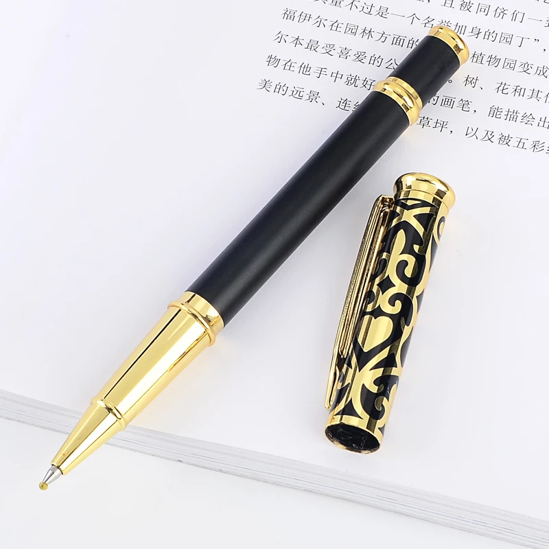 Retro Hollow Flower Metal Medium 0.5mm Ballpoint Pen Gold Clip Pens Ball for School Student Office Business Writing Stationery