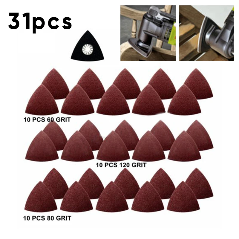 30pcs 90mm Delta levigatrice triangolare carta vetrata Hook & Loop carta abrasiva disco abrasivo strumenti per levigatura grana 60 80 120
