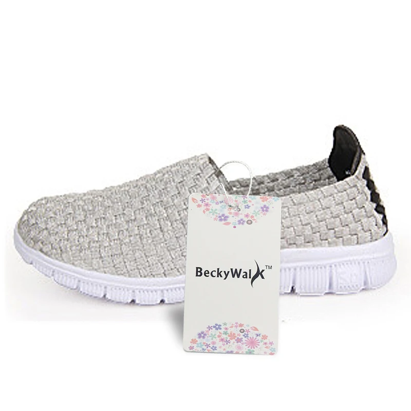 BeckyWalk Women Casual Flat Shoes Handmade Woven Shoes Slip On Breathable Sneakers Spring Autumn Loafers Women Flats WSH2917