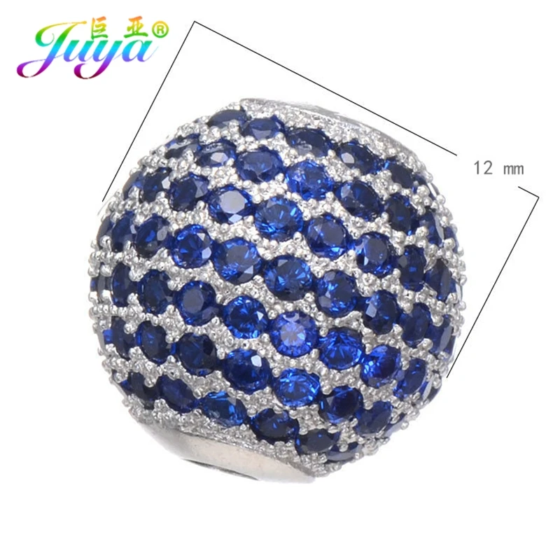 Juya DIY Jewelry Metal Beads Micro Pave Colorful Crystals Handmade 12mm Metal Ball Beads For Women Men Beadwork Jewelry Making