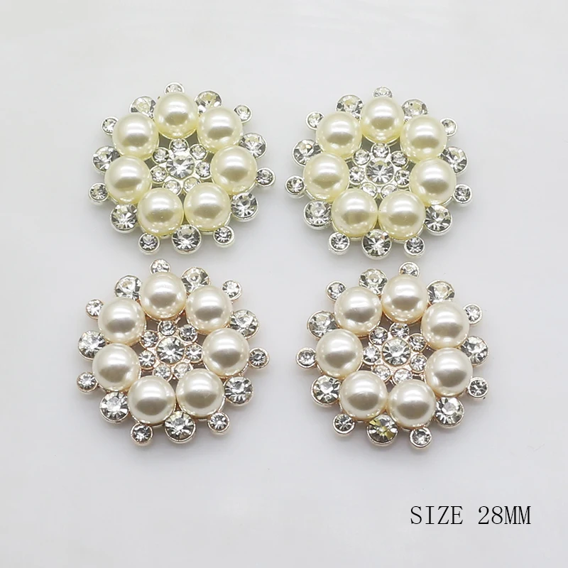 ZMASEY metallo 10 pz/set due colori 28mm bottoni in lega di fiori bottone perla decorazione di cerimonia nuziale diamante fai da te accessori fiocco