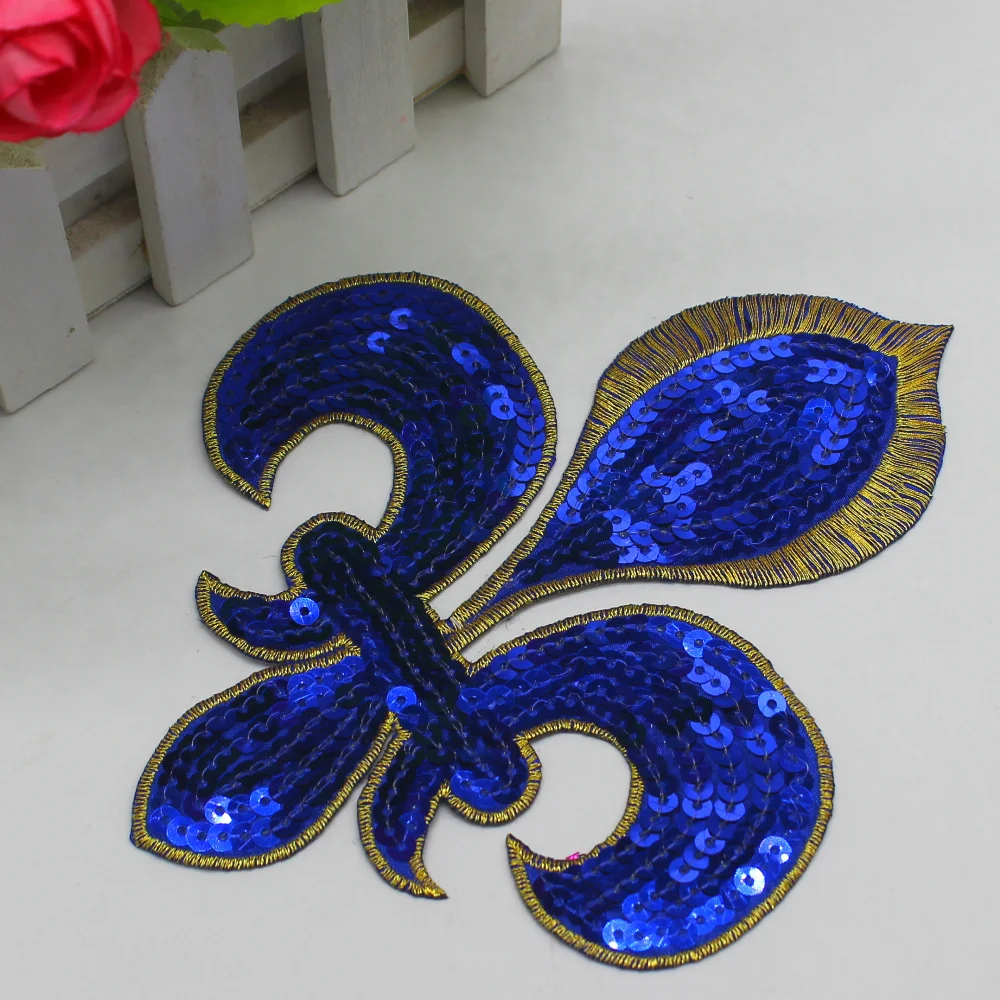 Iron On Sequined Appliques Gold Embroidered Patches 16CM*14CM