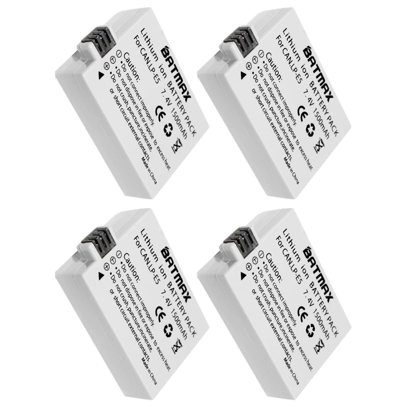 4Pack 1500mAh LP-E5 LP E5 LPE5 Batteries& LCD USB Chargerfor Canon EOS 450D 500D 1000D Digital KISS X2 X3 F Rebel XS T1i XSi