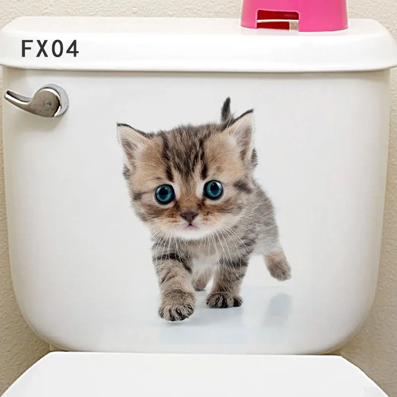 Lovely Kitten Toilet Stickers Wall Decals 3d Hole Cat Animals Mural Art Home Decor Refrigerator Posters